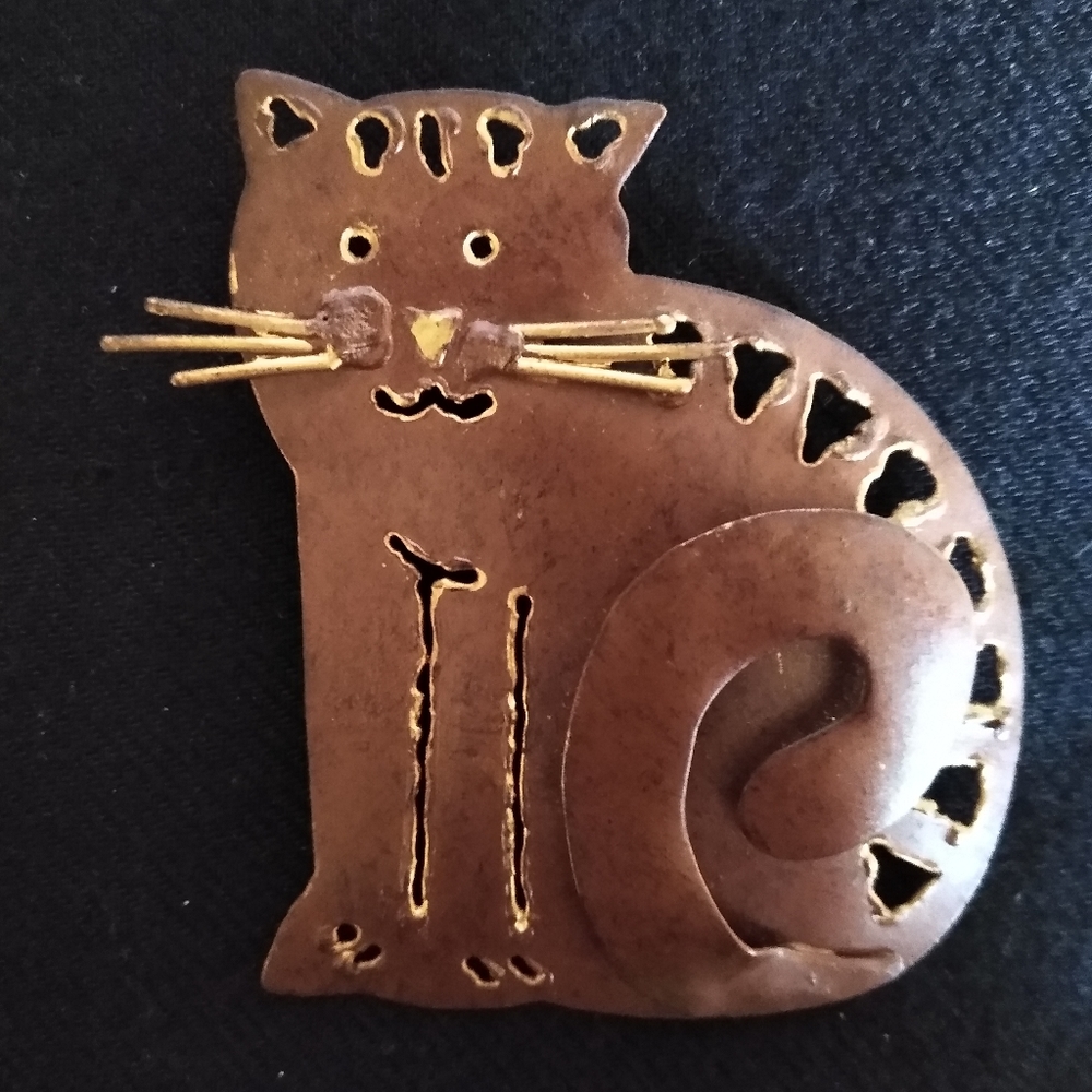 Kitty Cat Brass Sculpture 3D Magnet